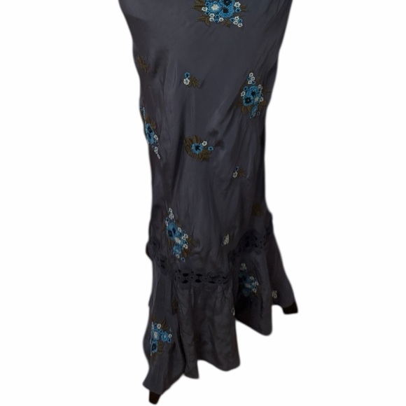New Free People Bali Santa Cruz Ruffle Blue Floral Embroidered Maxi Dress M - Picture 7 of 16